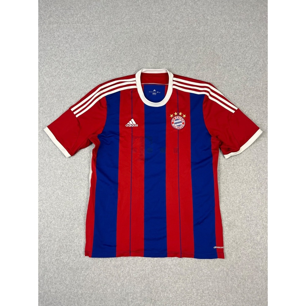 Bayern Munich 2014-15 Soccer Jersey Mens XL Red Blue Stripe Adidas Home Shirt